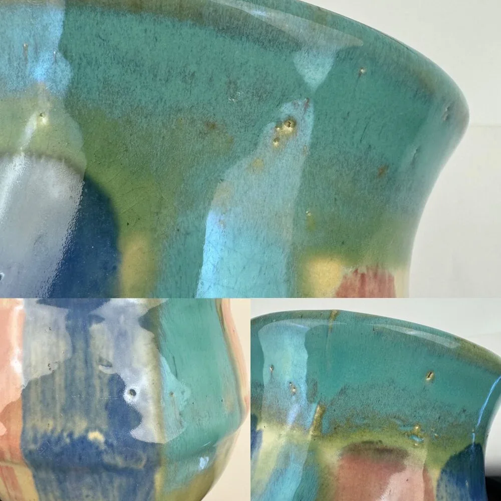 Vintage Hull Art Pottery Vase Planter Pot‎ Abstract Colorful Blue Red Pink Green